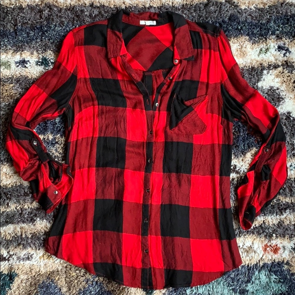 Button Front & Back Buffalo Plaid Shirt